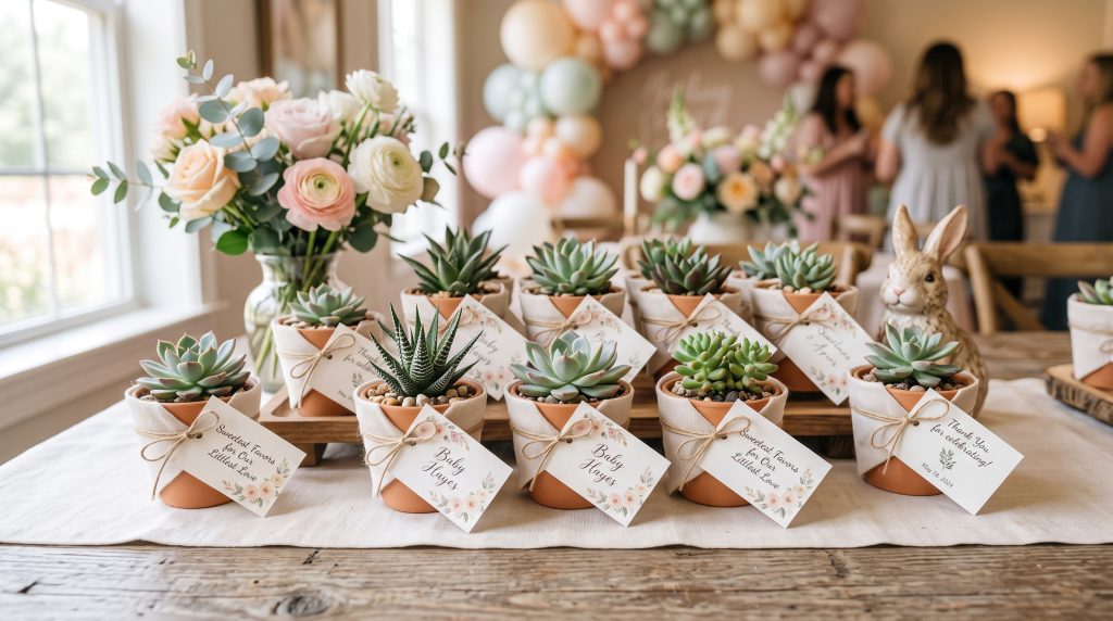 mini plantas suculentas souvenirs para baby shower